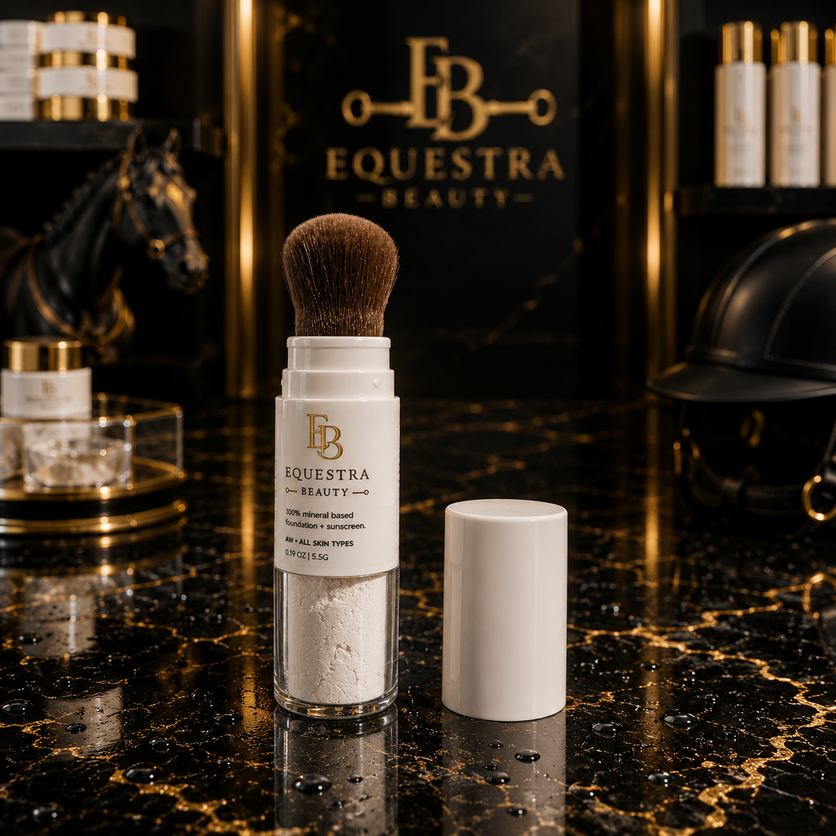 Clear Mineral SPF 40 powder sunscreen with open brush