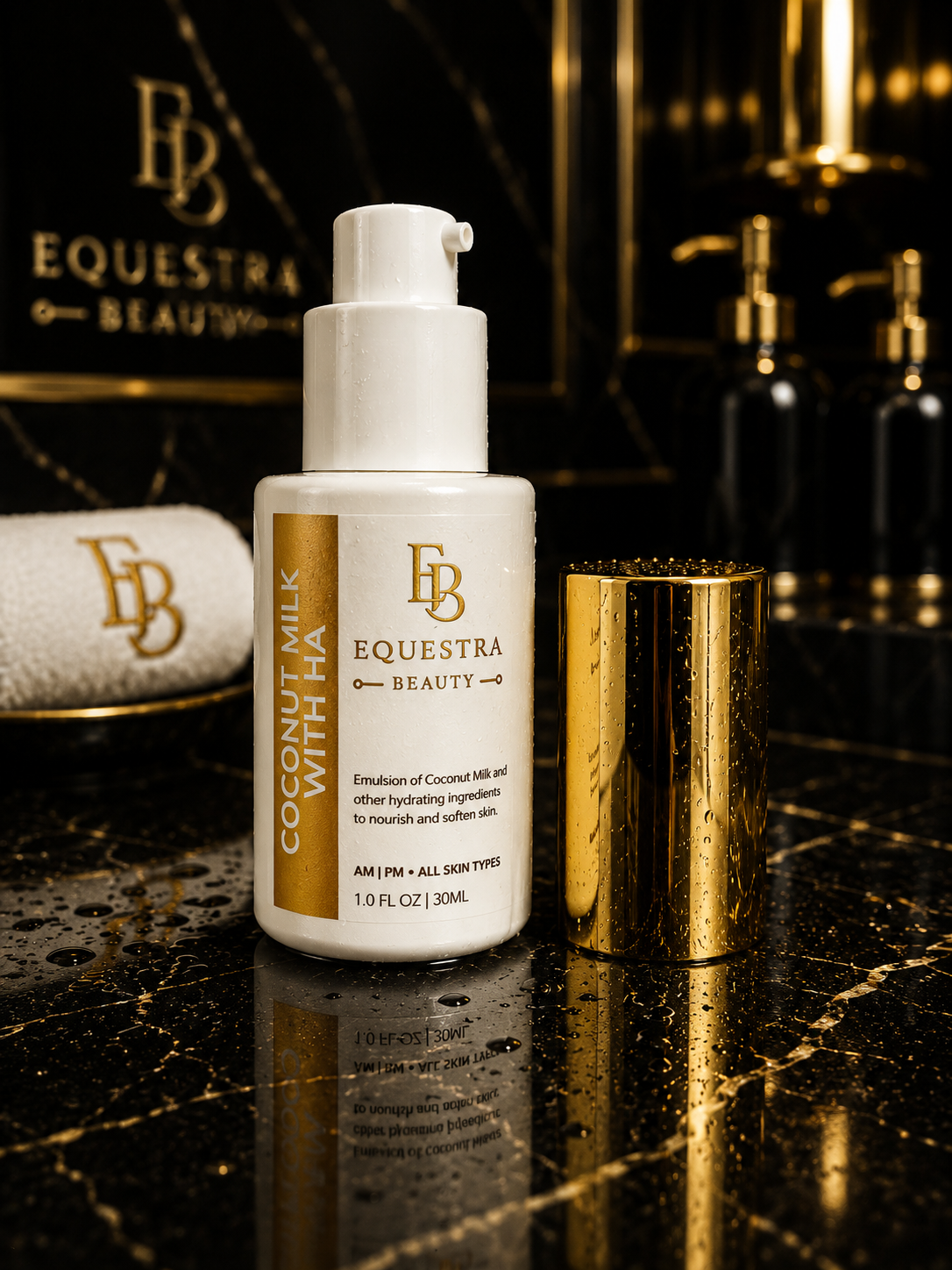 Coconut Milk hyaluronic moisturizer bottle with open cap