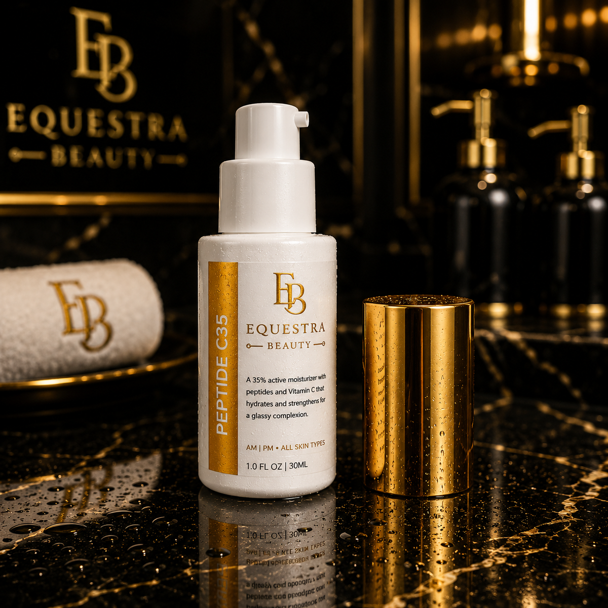 Peptide C35 Moisturizer bottle with open cap