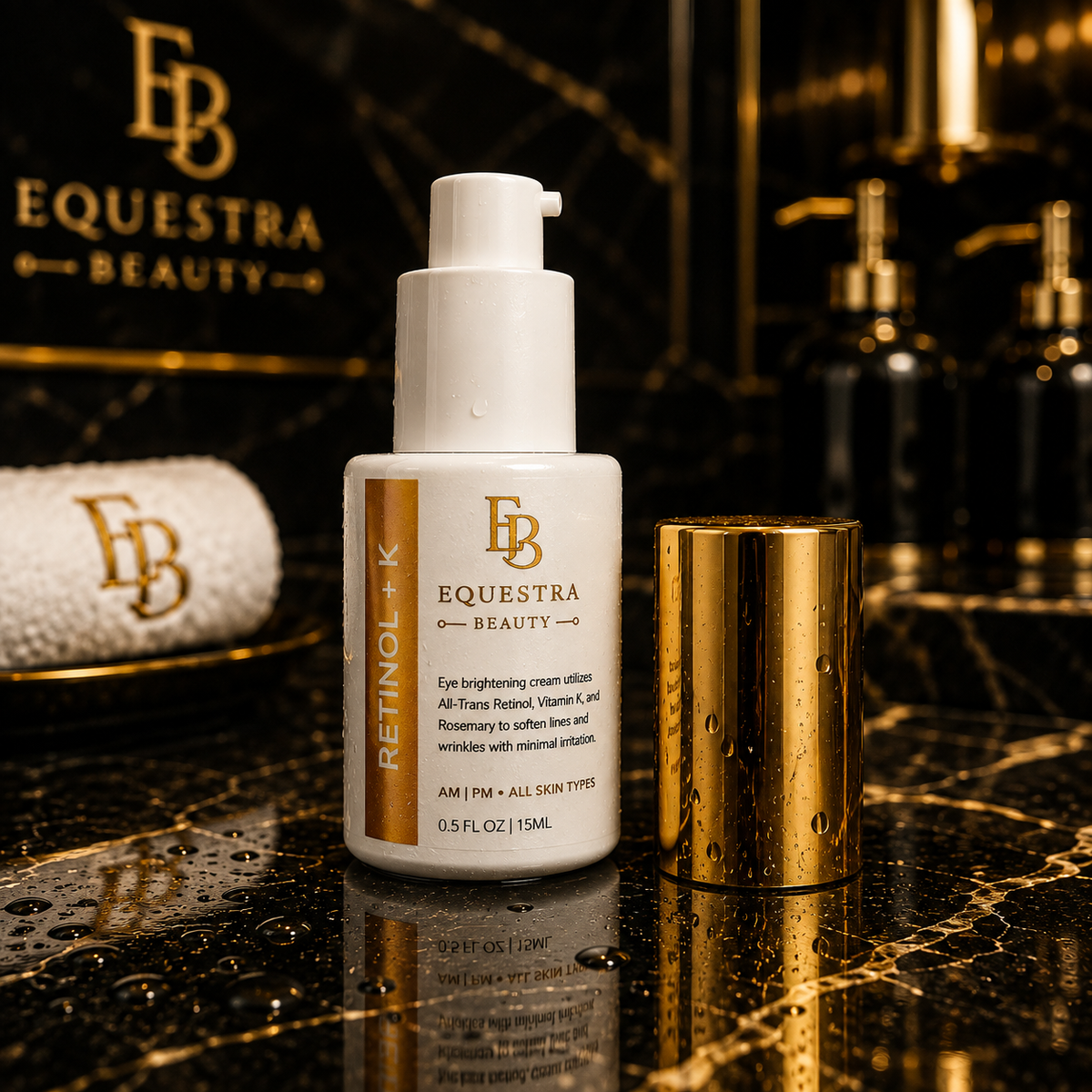 Retinol and K Eye Cream bottle with open cap